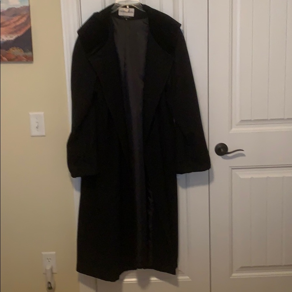 Charles Klein black wool coat. With hood